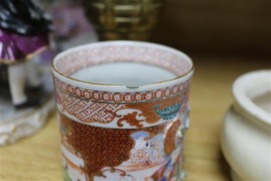 A Chinese blanc-de-chine censer, diameter 5in., a famille rose mug and a crackleglaze censer